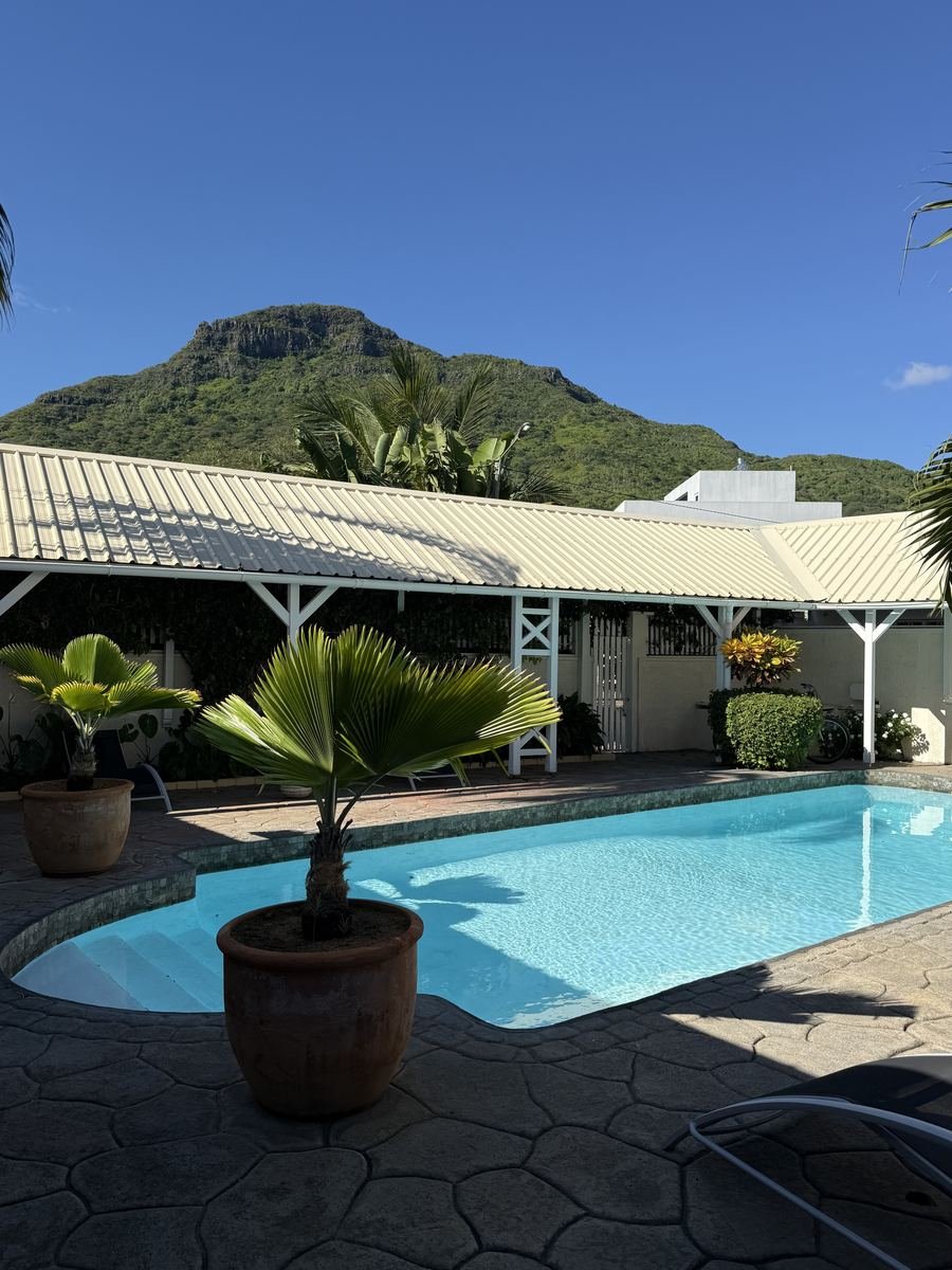 Villa Bellice pool with mountain backdrop, Mauritius